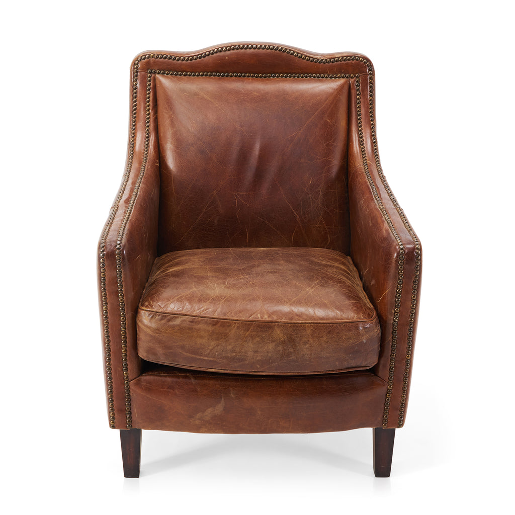 Brown Leather Studded Vintage Arm Chair