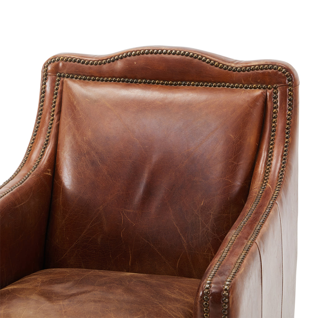 Brown Leather Studded Vintage Arm Chair