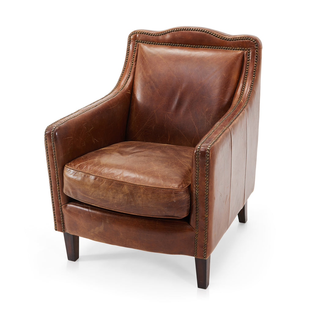 Brown Leather Studded Vintage Arm Chair