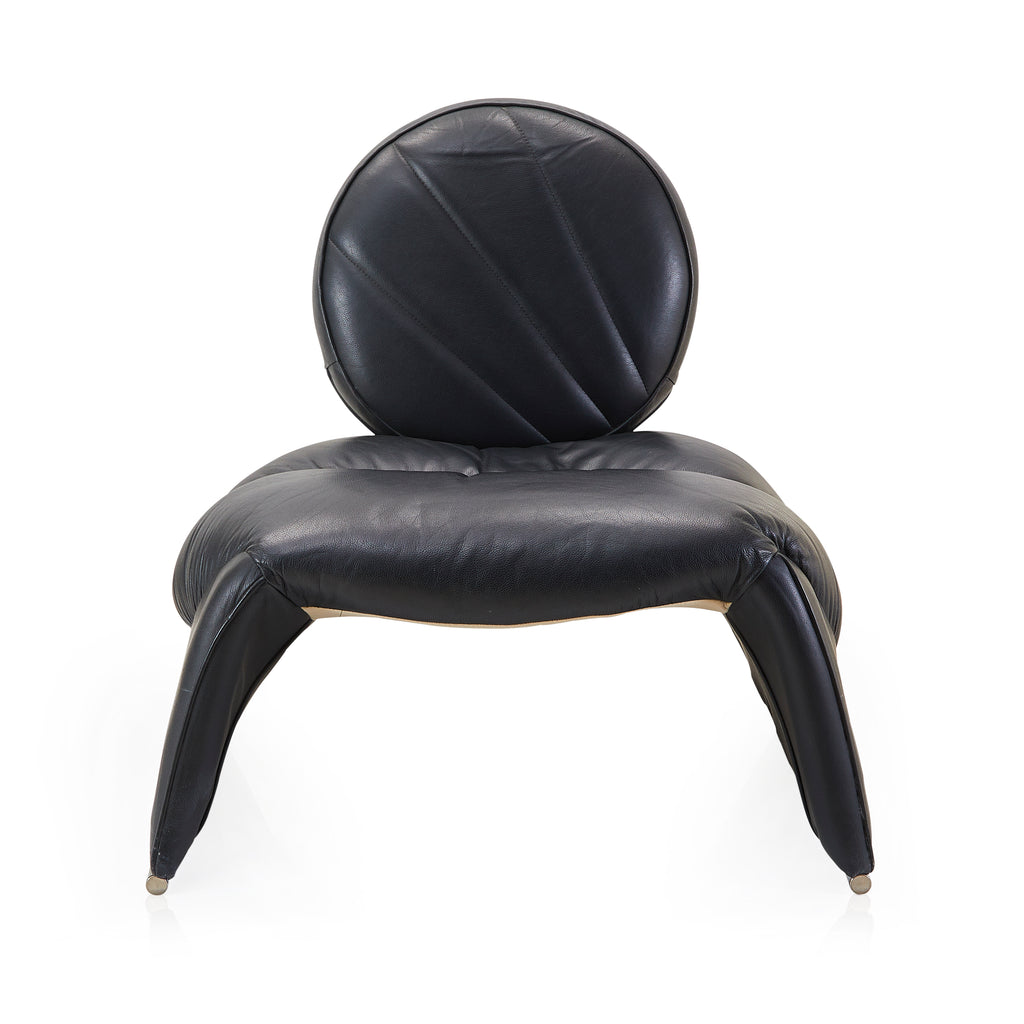 Black Leather  Circle Back Modern Lounge Chair