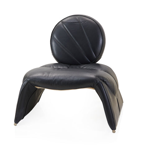 Black Leather  Circle Back Modern Lounge Chair