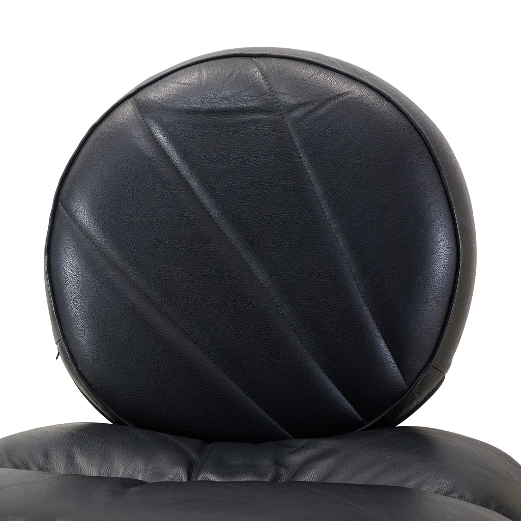 Black Leather  Circle Back Modern Lounge Chair
