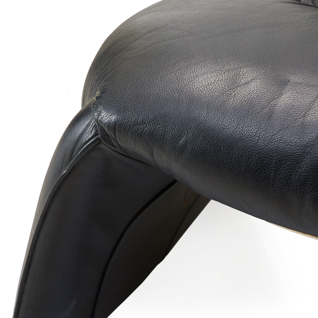Black Leather  Circle Back Modern Lounge Chair