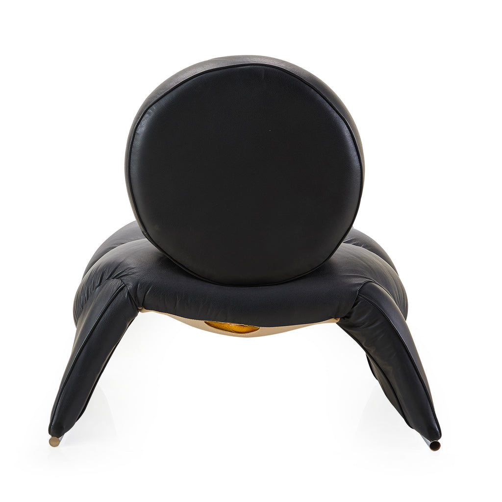 Black Leather  Circle Back Modern Lounge Chair