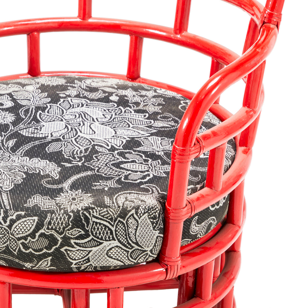 Red Bamboo & Grey Floral Lounge Chair