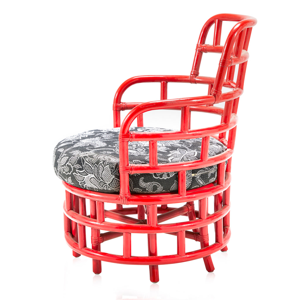 Red Bamboo & Grey Floral Lounge Chair