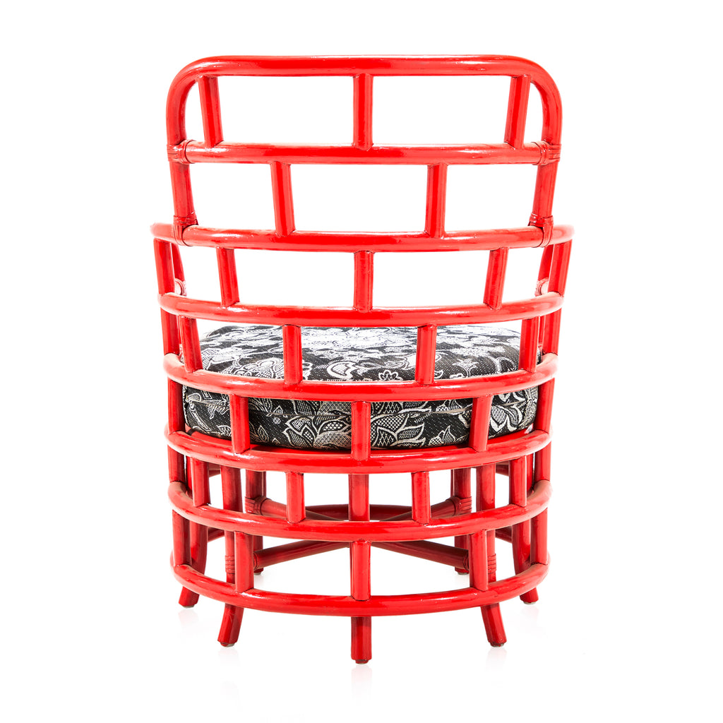 Red Bamboo & Grey Floral Lounge Chair