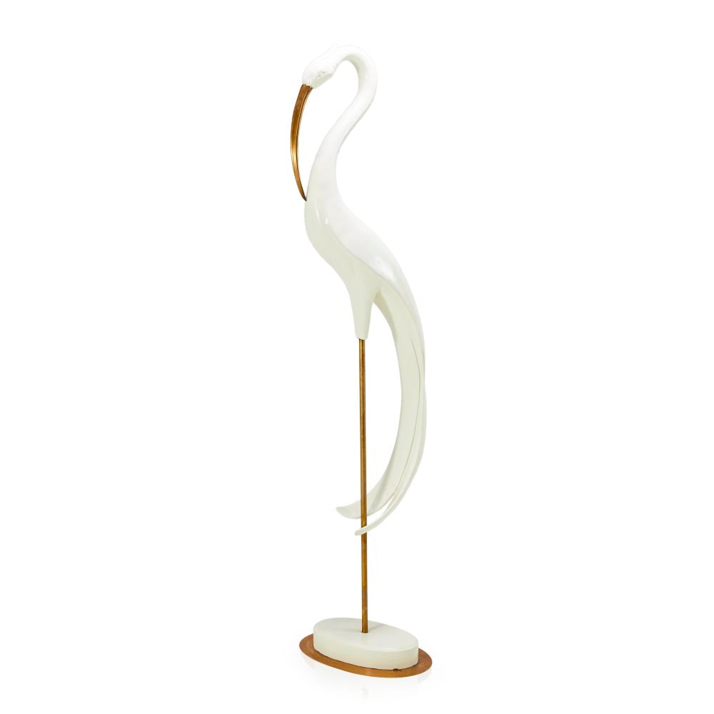 Giant White and Gold Crane Sculpture