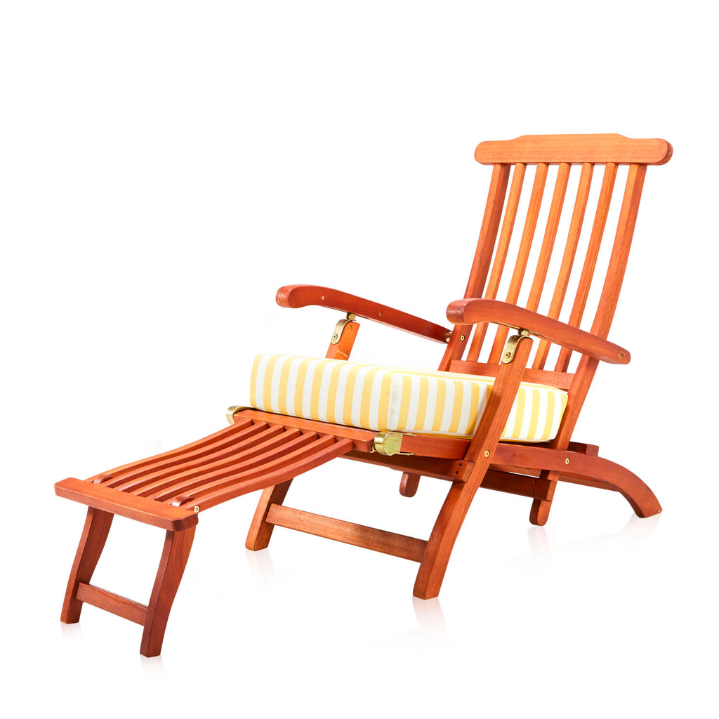 Wooden Outdoor Lounge Chair - Yellow Stripe Cushion
