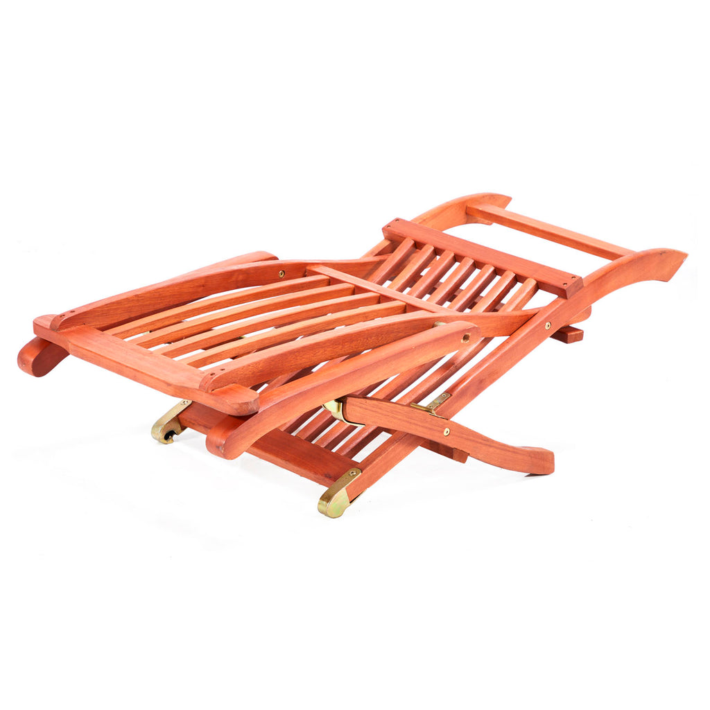 Wooden Outdoor Lounge Chair - Yellow Stripe Cushion