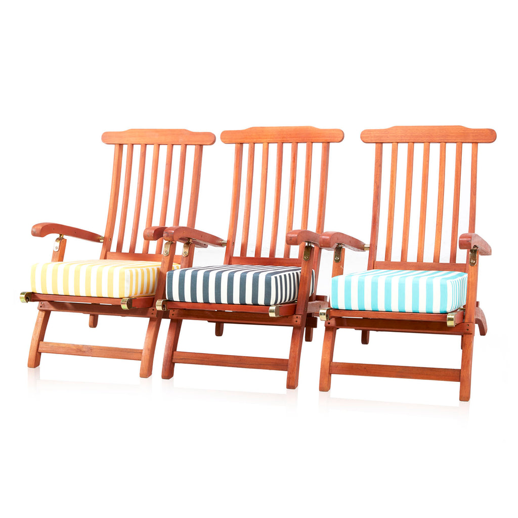 Wooden Outdoor Lounge Chair - Blue Stripe Cushion