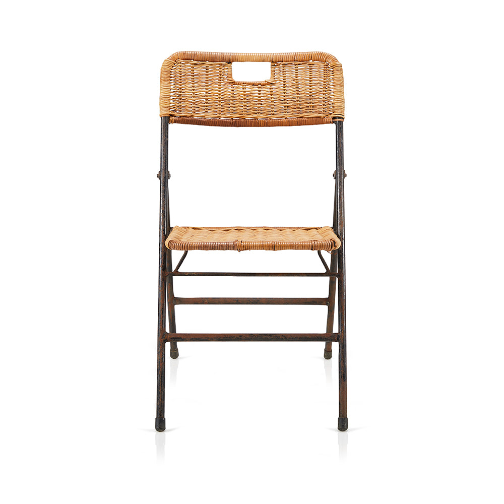 Wicker & Black Metal Outdoor Folding Chair