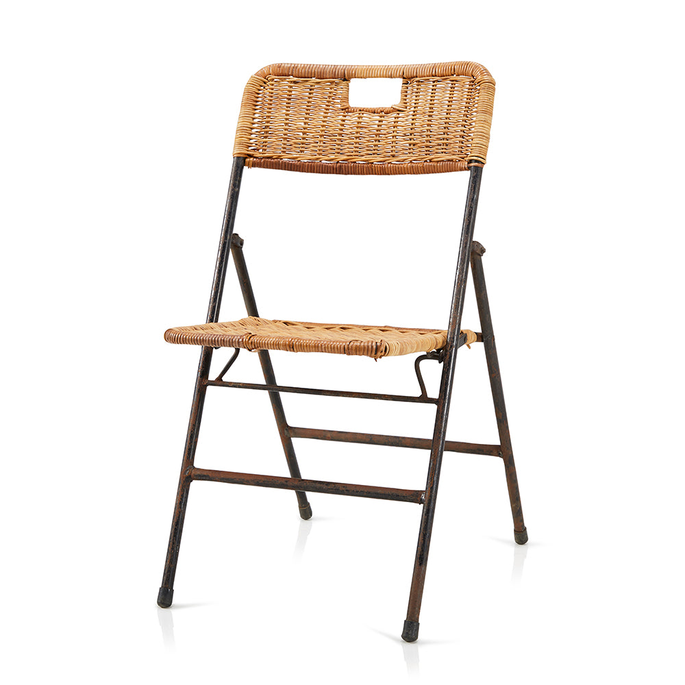 Wicker & Black Metal Outdoor Folding Chair