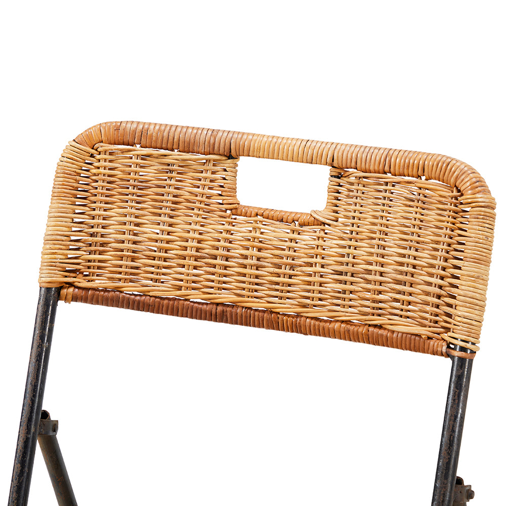 Wicker & Black Metal Outdoor Folding Chair