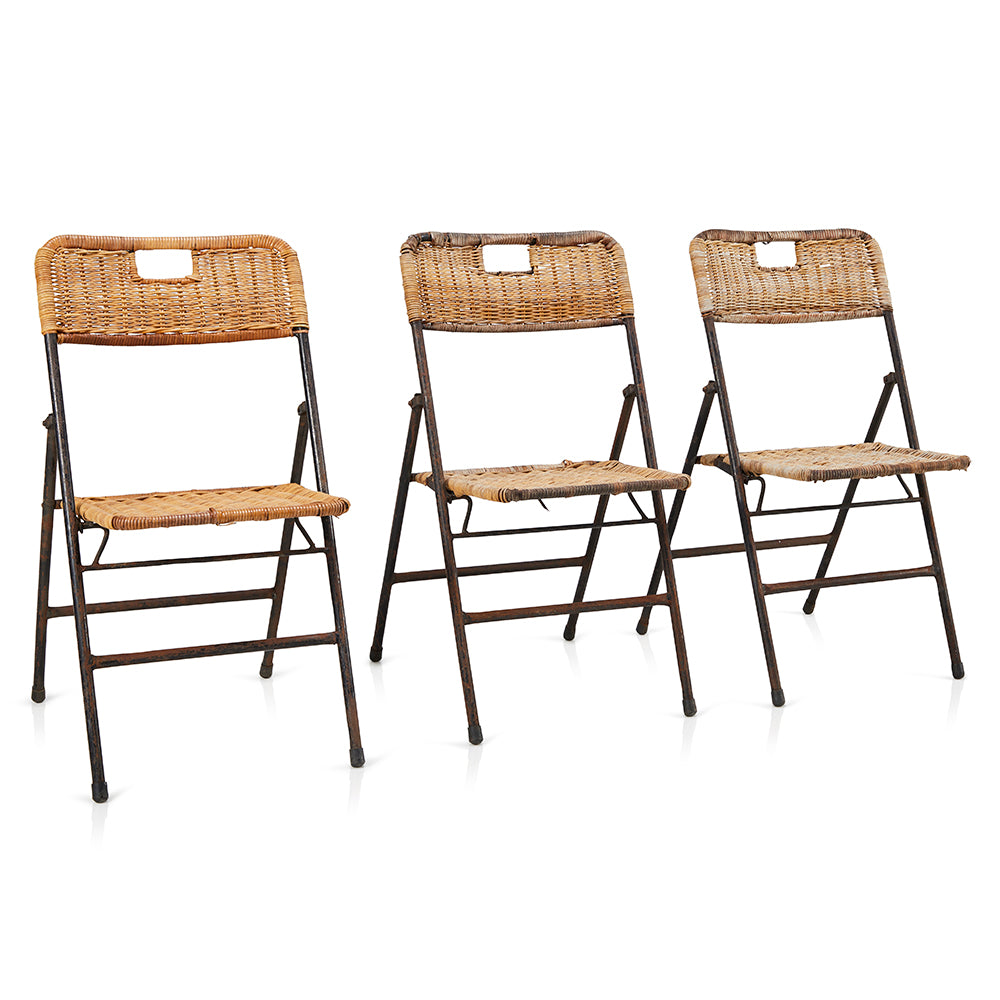 Wicker & Black Metal Outdoor Folding Chair