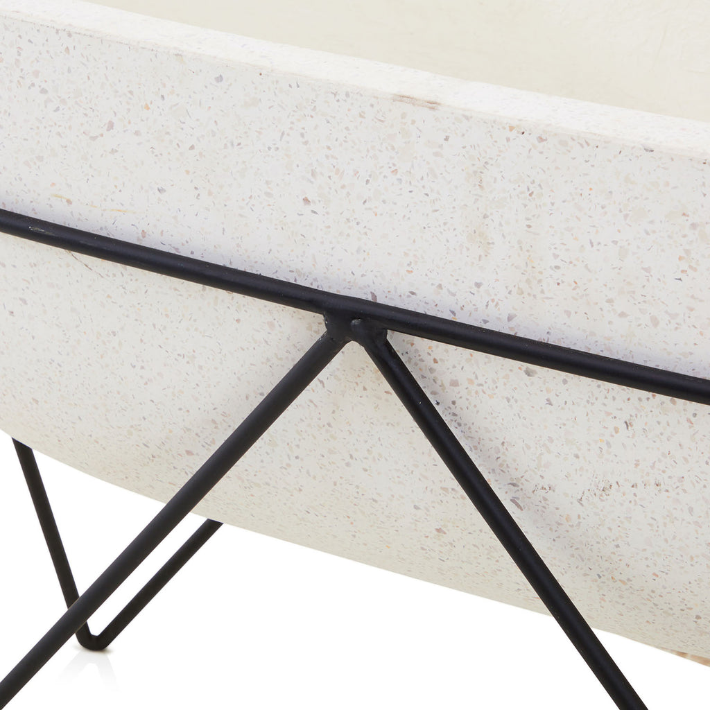 Off-White Bowl Planter with Black Wire Stand