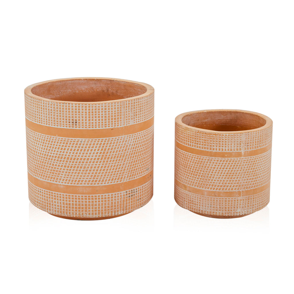 Medium Tan Etched Ceramic Planter