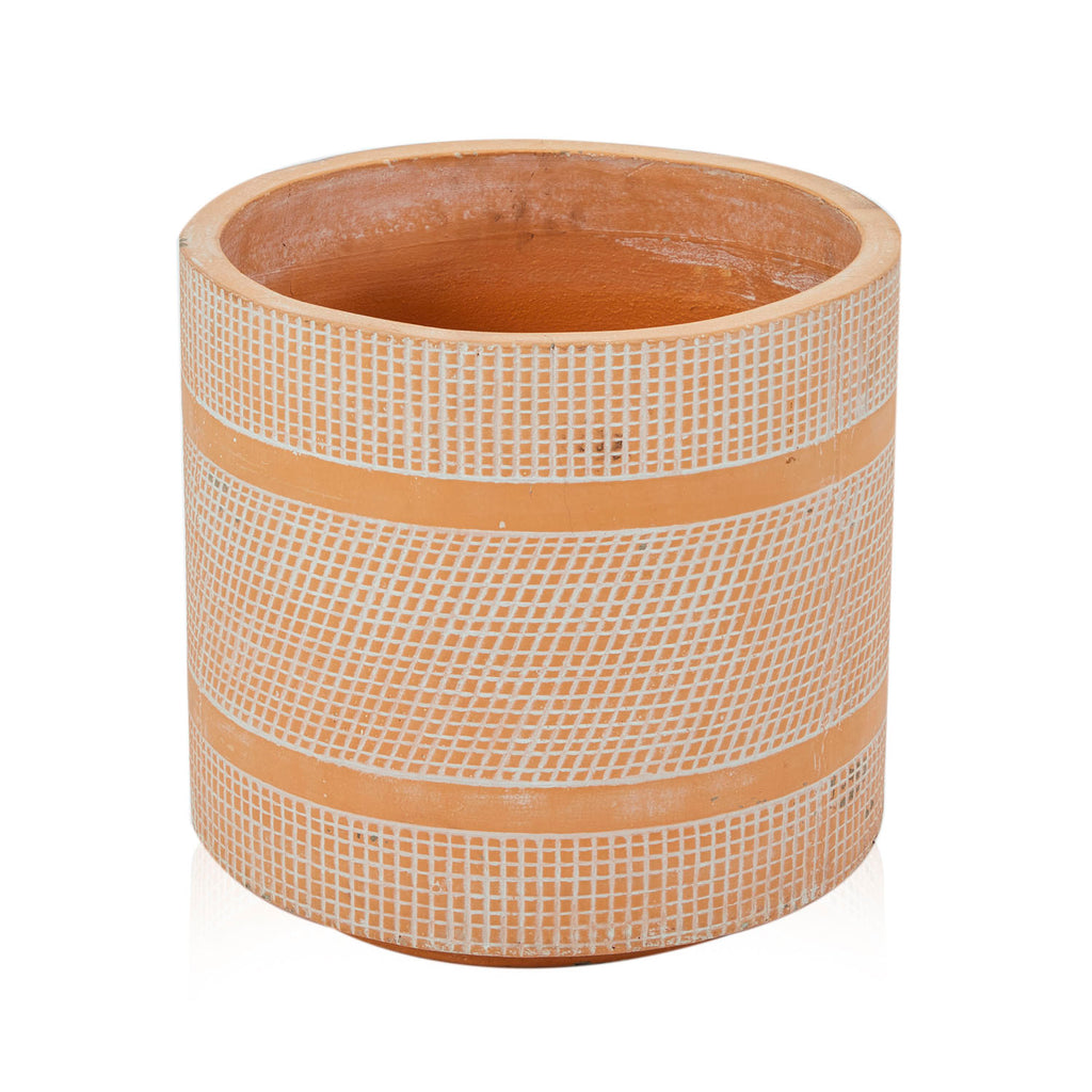 Large Tan Etched Ceramic Planter