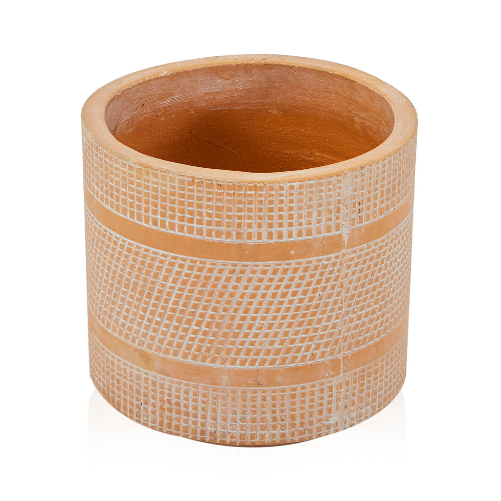 Medium Tan Etched Ceramic Planter