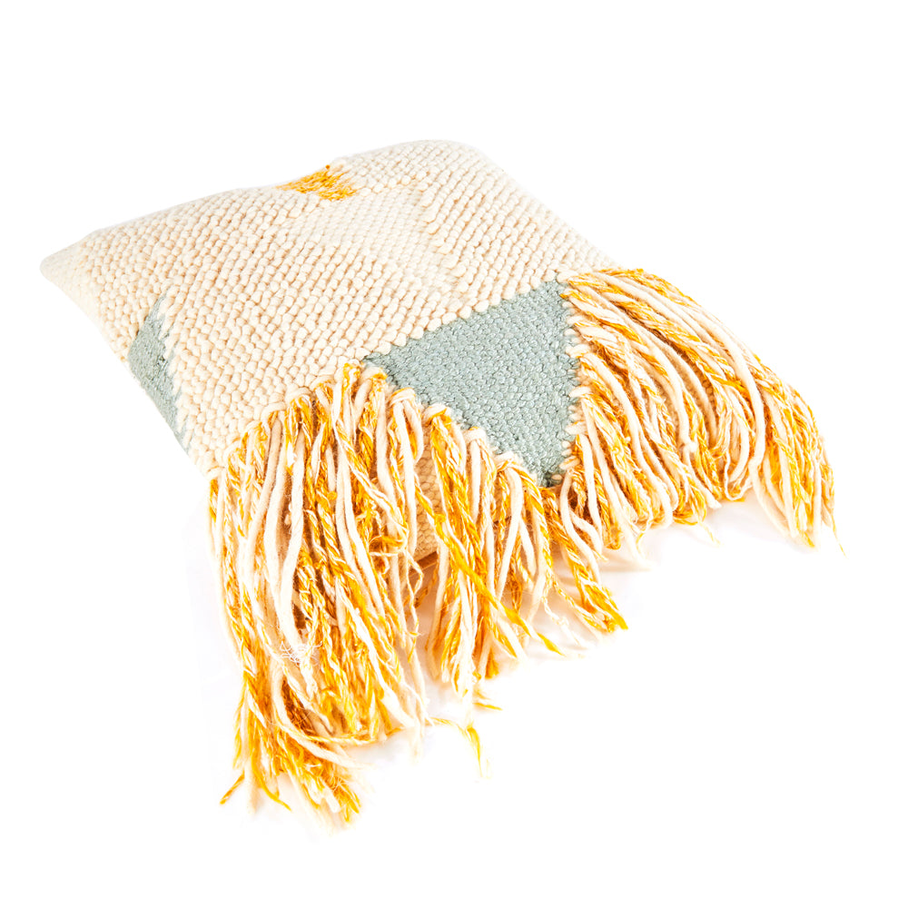 Tan Yellow Tasseled Knit Pillow