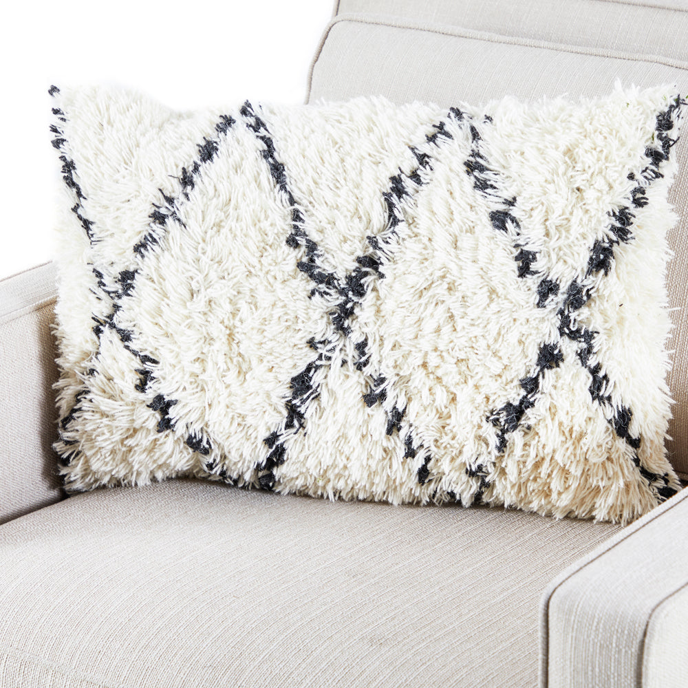 Cream & Black Moroccan Shag Pillow