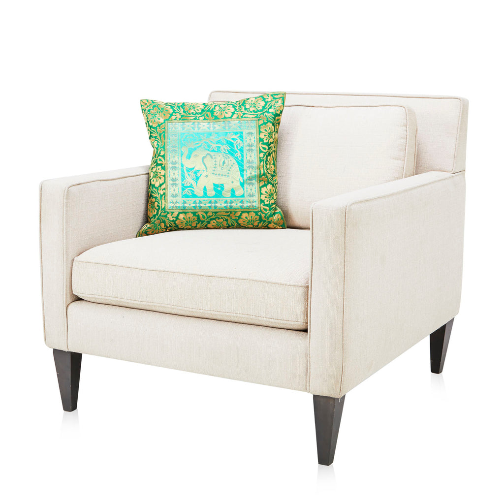 Green Indian Elephant Silk Pillow