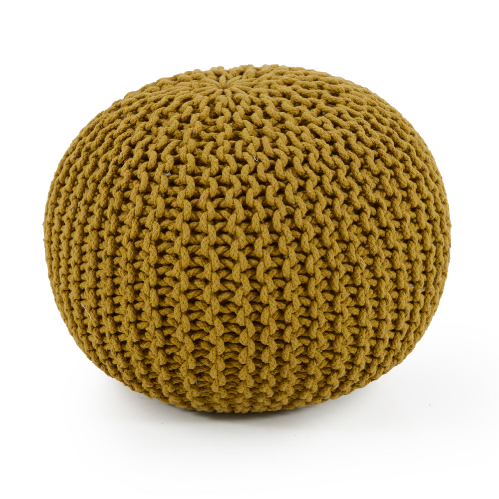 Olive Yarn Knit Round Ottoman