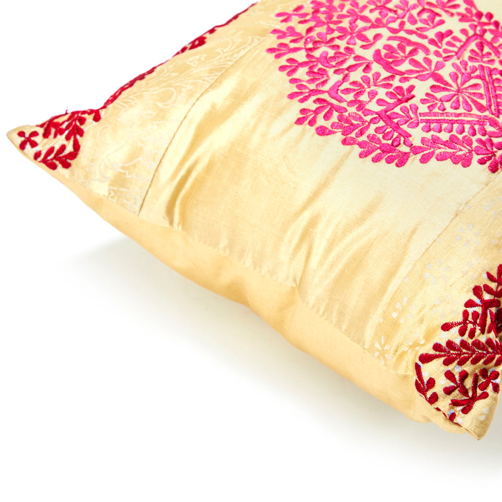 Pink and Yellow Sari Medallion Lumbar Pillow
