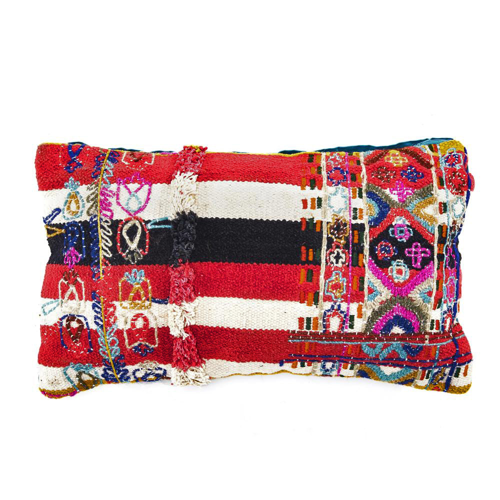 Red - White - Black Striped Knit Pillow