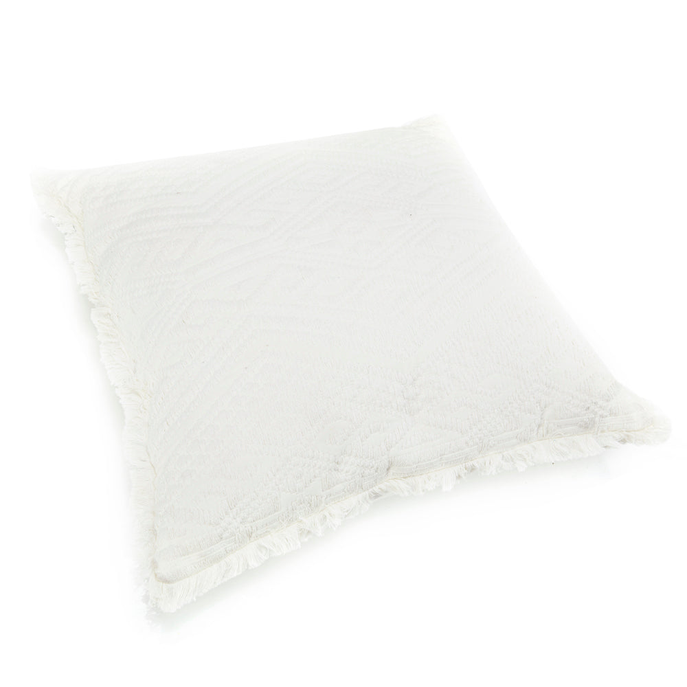 White Textured Knit Pillow with Fringe