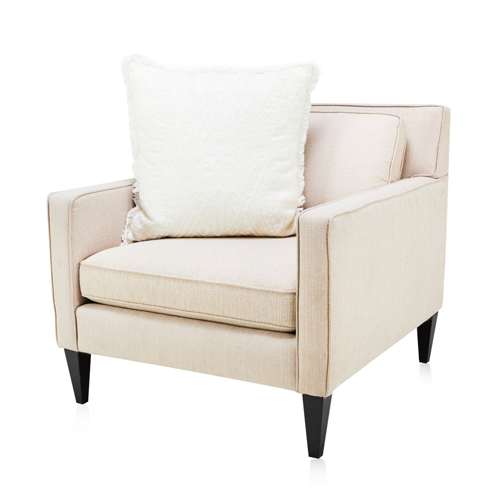 White Textured Knit Pillow with Fringe