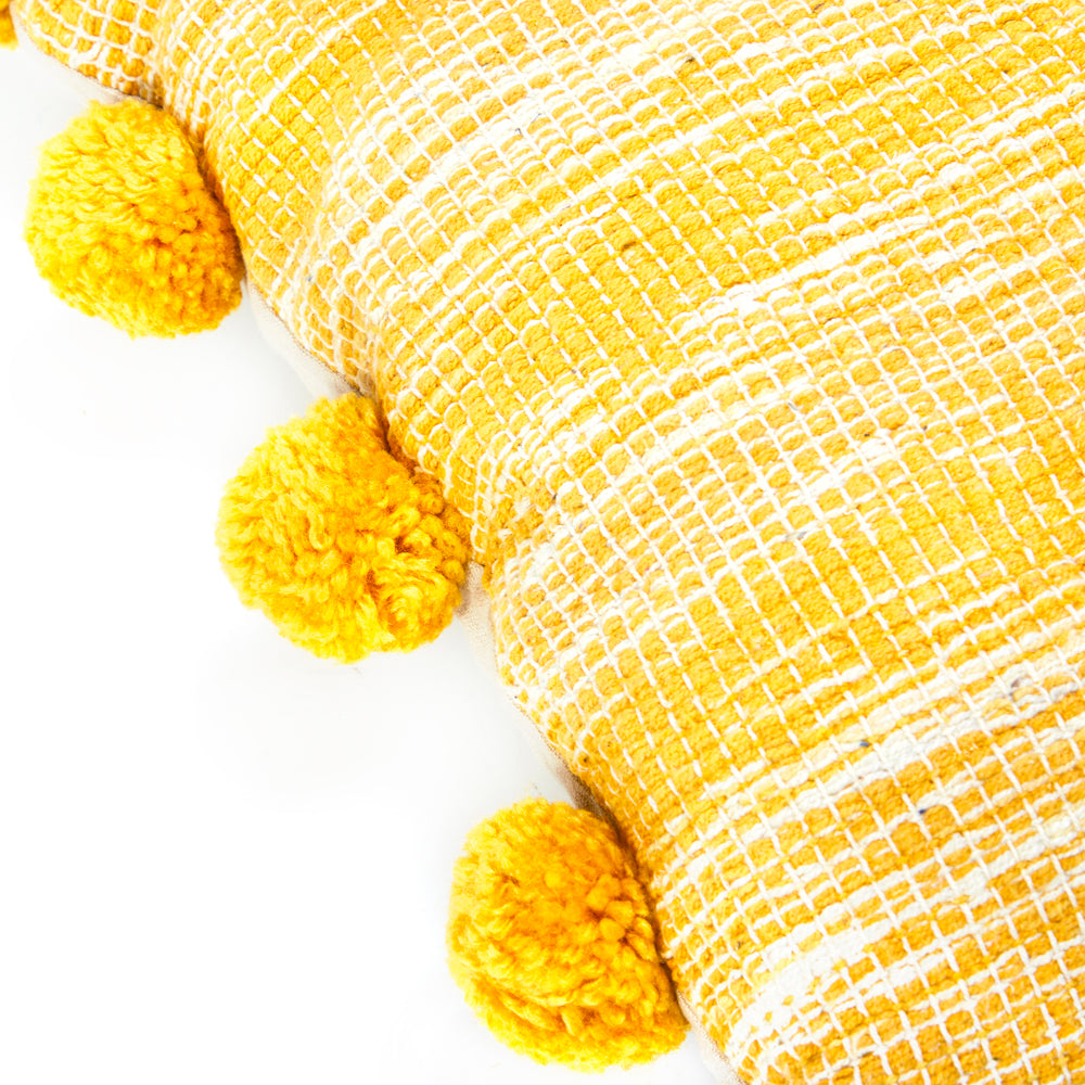 Yellow Woven Pom Pom Pillow