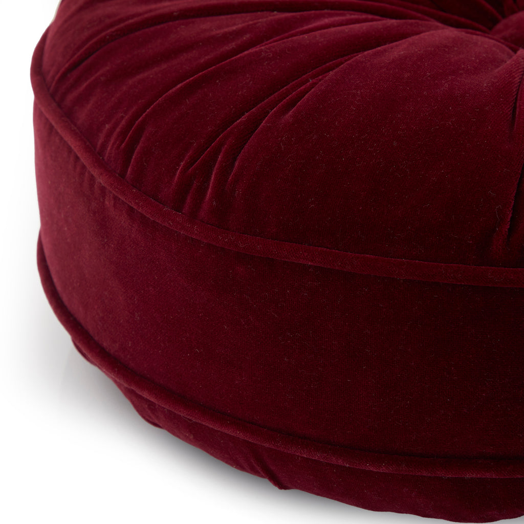 Burgundy Pleated Velvet Round Pillow