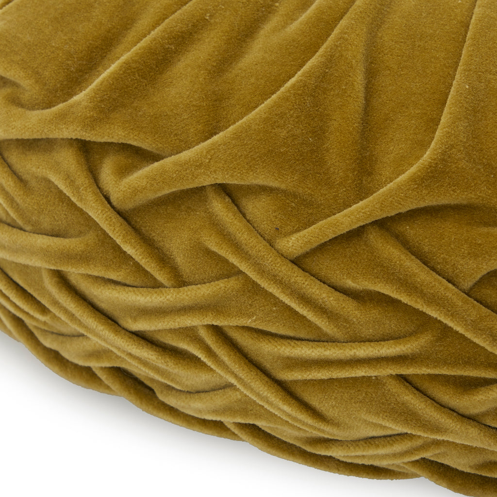 Green-Yellow Pleated Velvet Round Pillow
