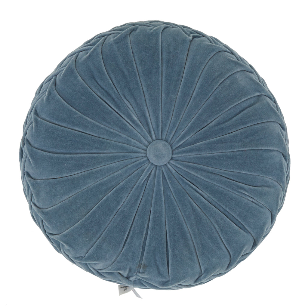 Slate Blue Pleated Velvet Round Pillow