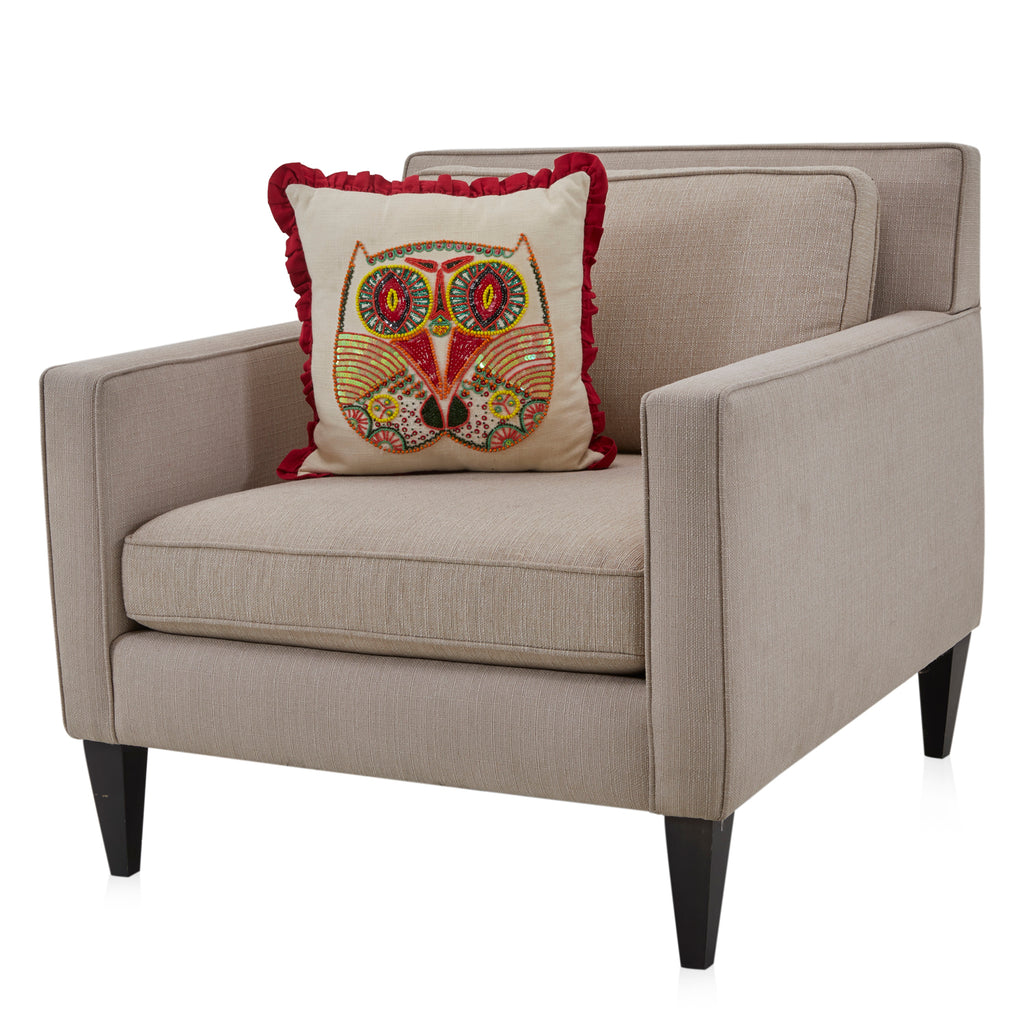 Red & Beige Beaded Owl Pillow