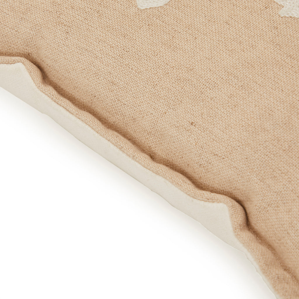 Tan Linen Lumbar Pillow With White Flowers