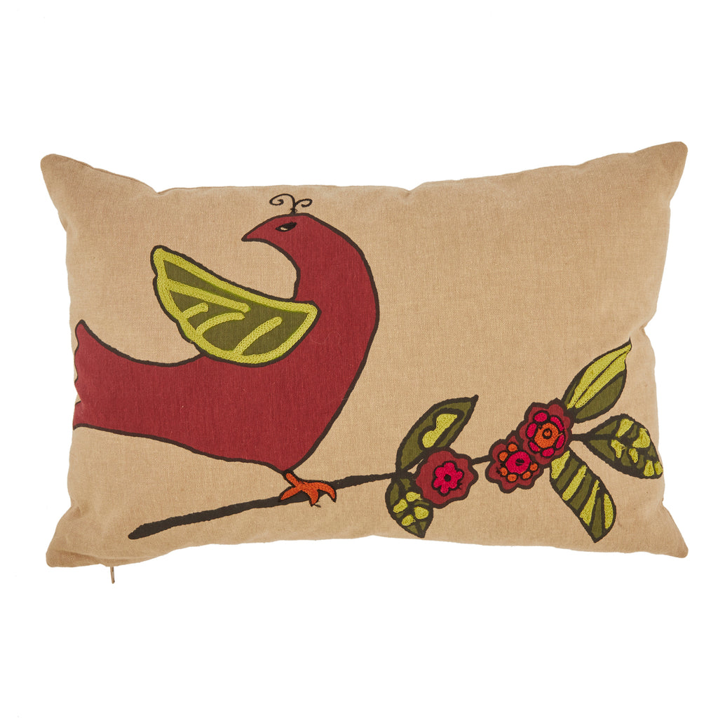 Tan Bird on Branch Pillow