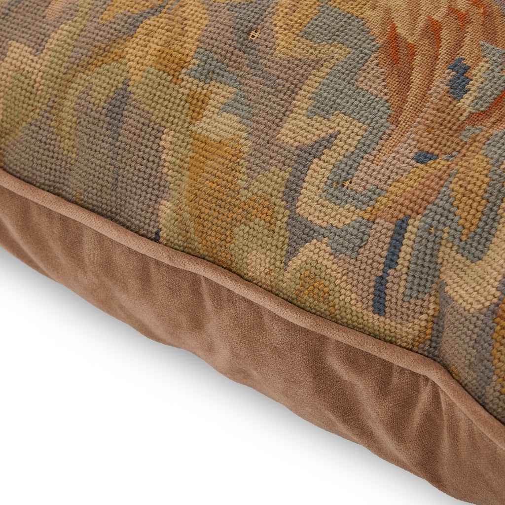 Brown Floral Birds Needlepoint Pillow