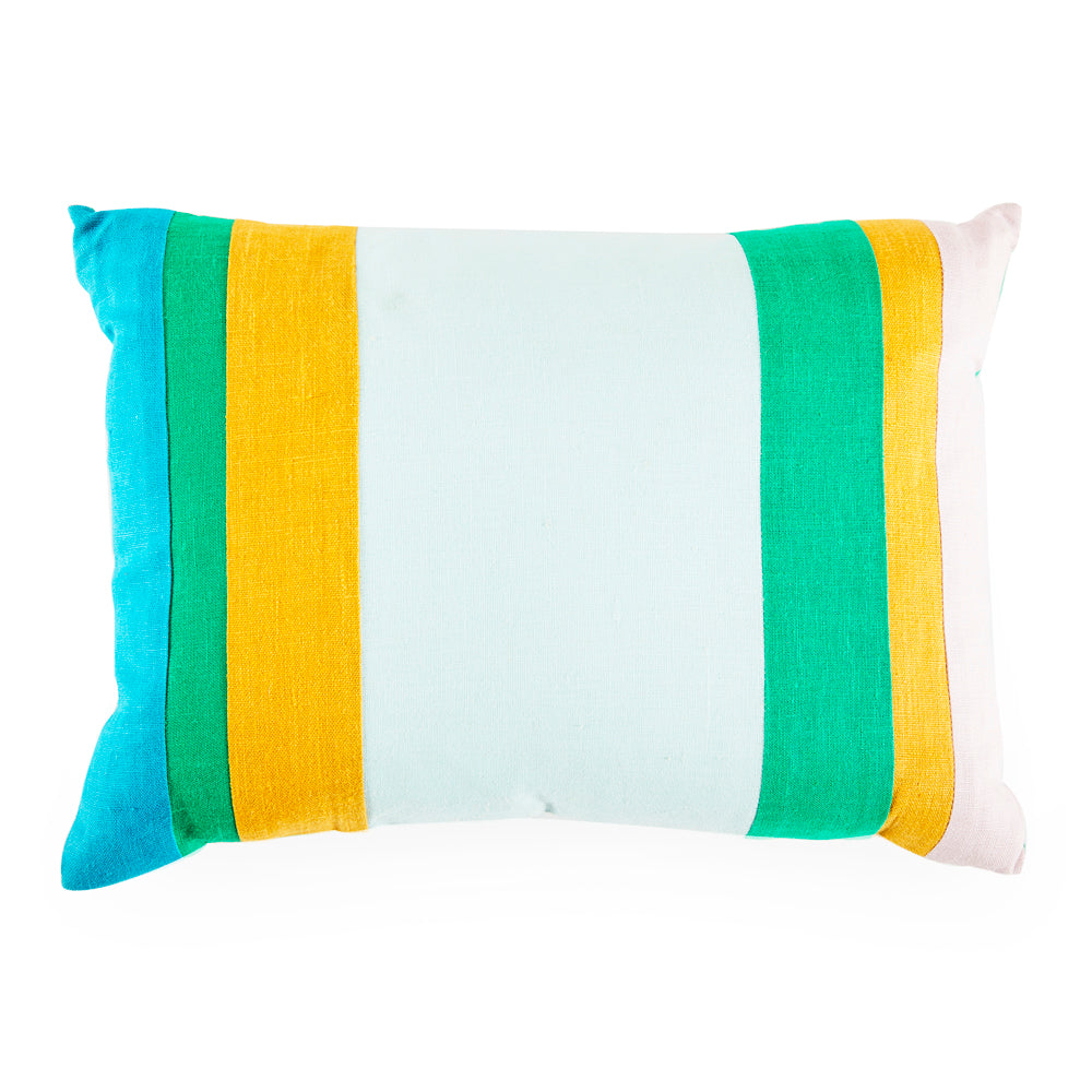 Blue, Green, & Yellow Striped Pillow