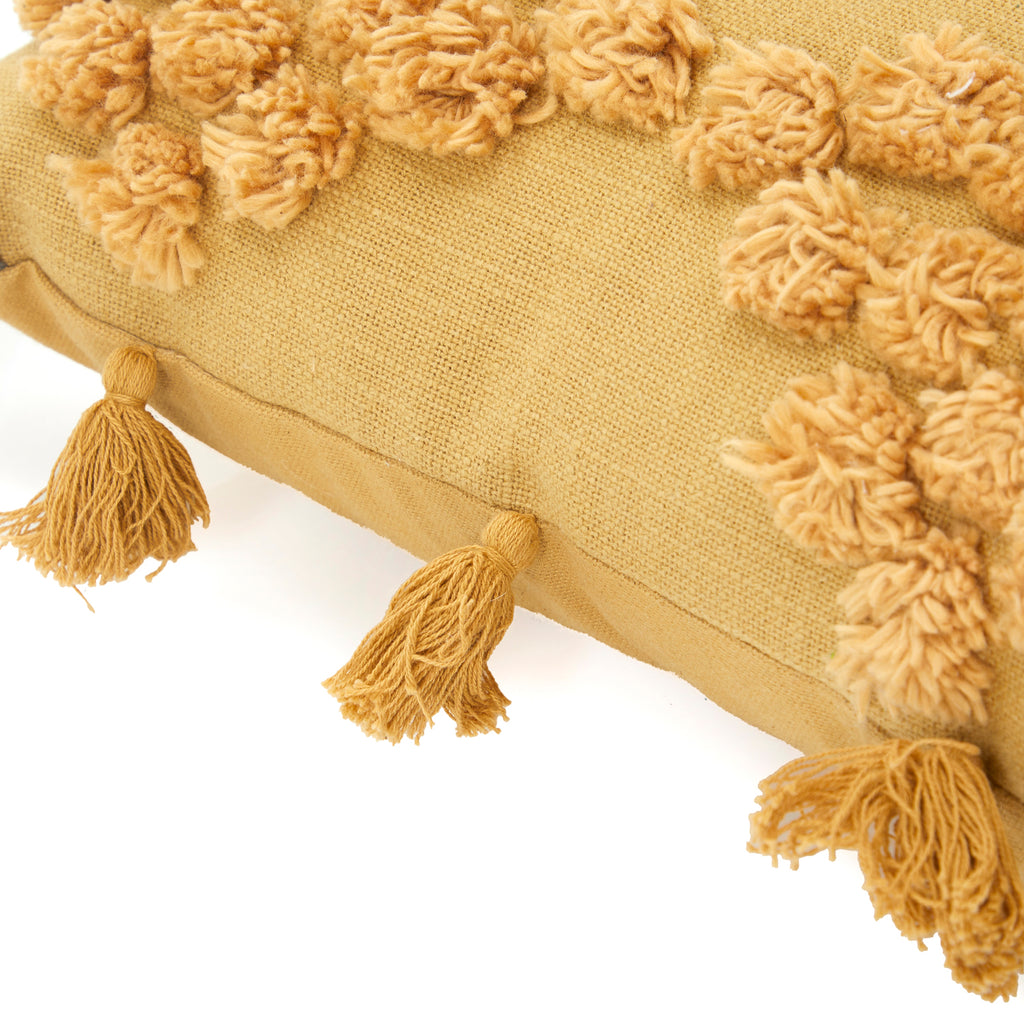 Yellow Gold Pompom Lumbar Pillow