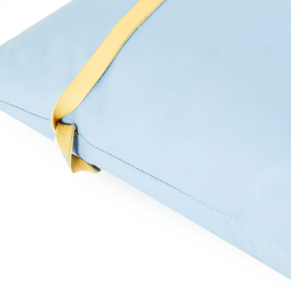 Blue Leather Pillow with Ribbon