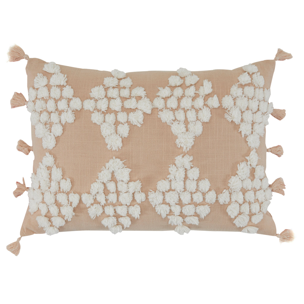 Blush Pink & Cream Pom Pom Lumbar Pillow
