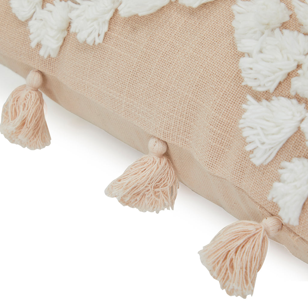 Blush Pink & Cream Pom Pom Lumbar Pillow