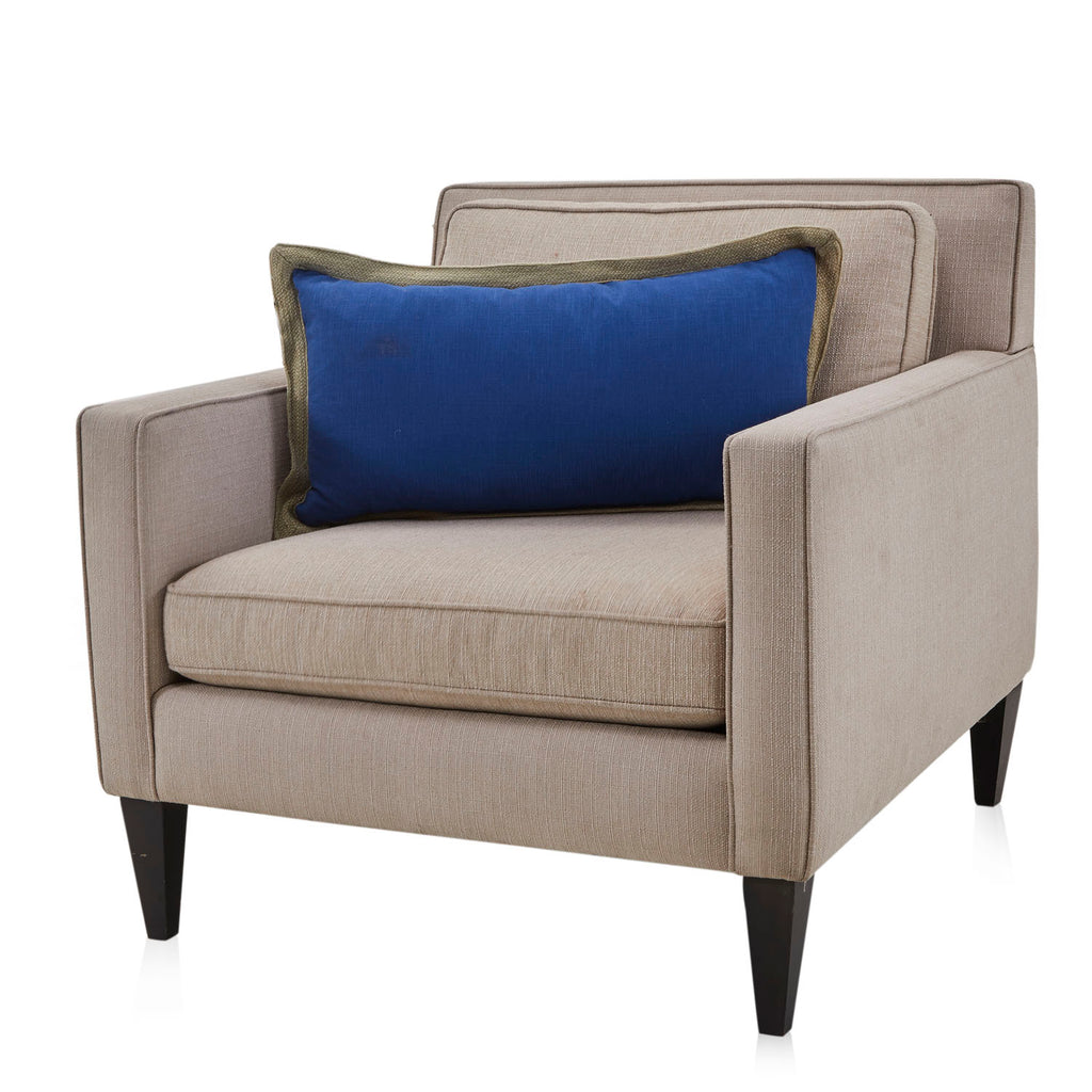 Blue & Tan Linen Lumbar Pillow
