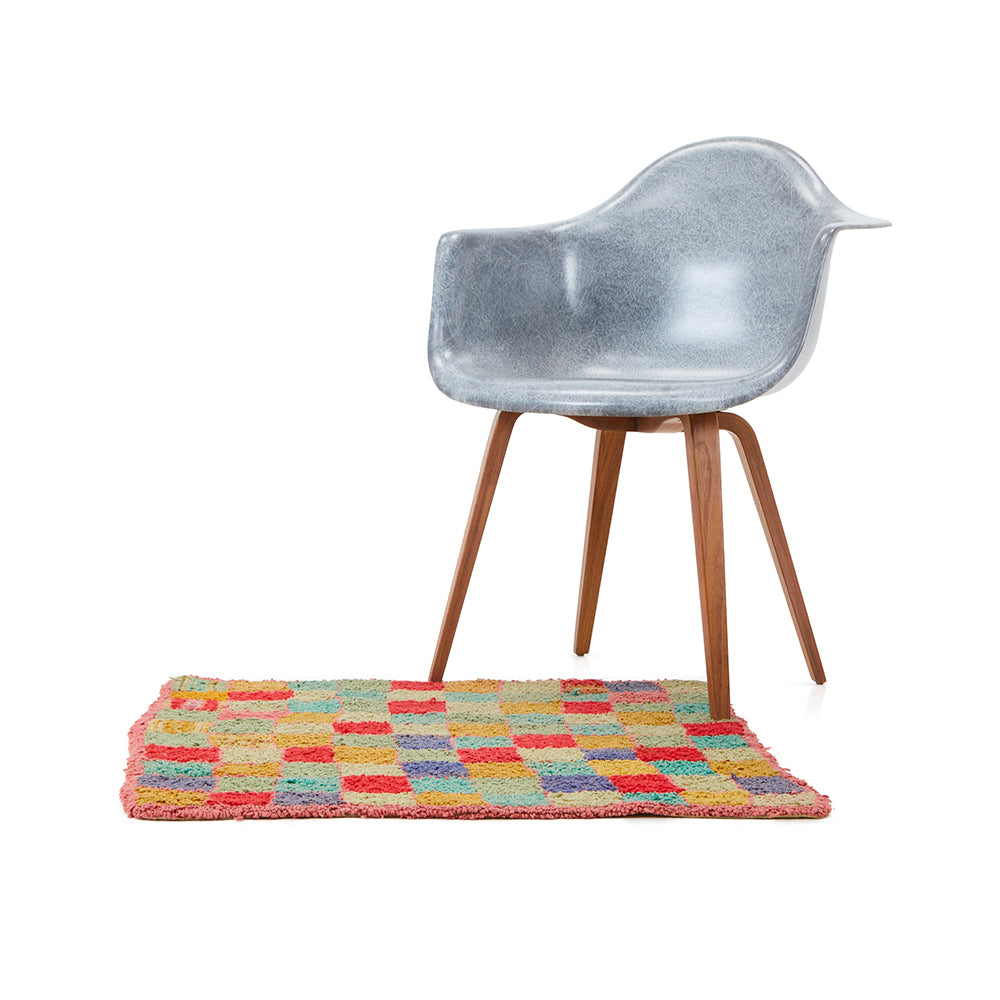 Small Rainbow Checkerboard Vintage Rug