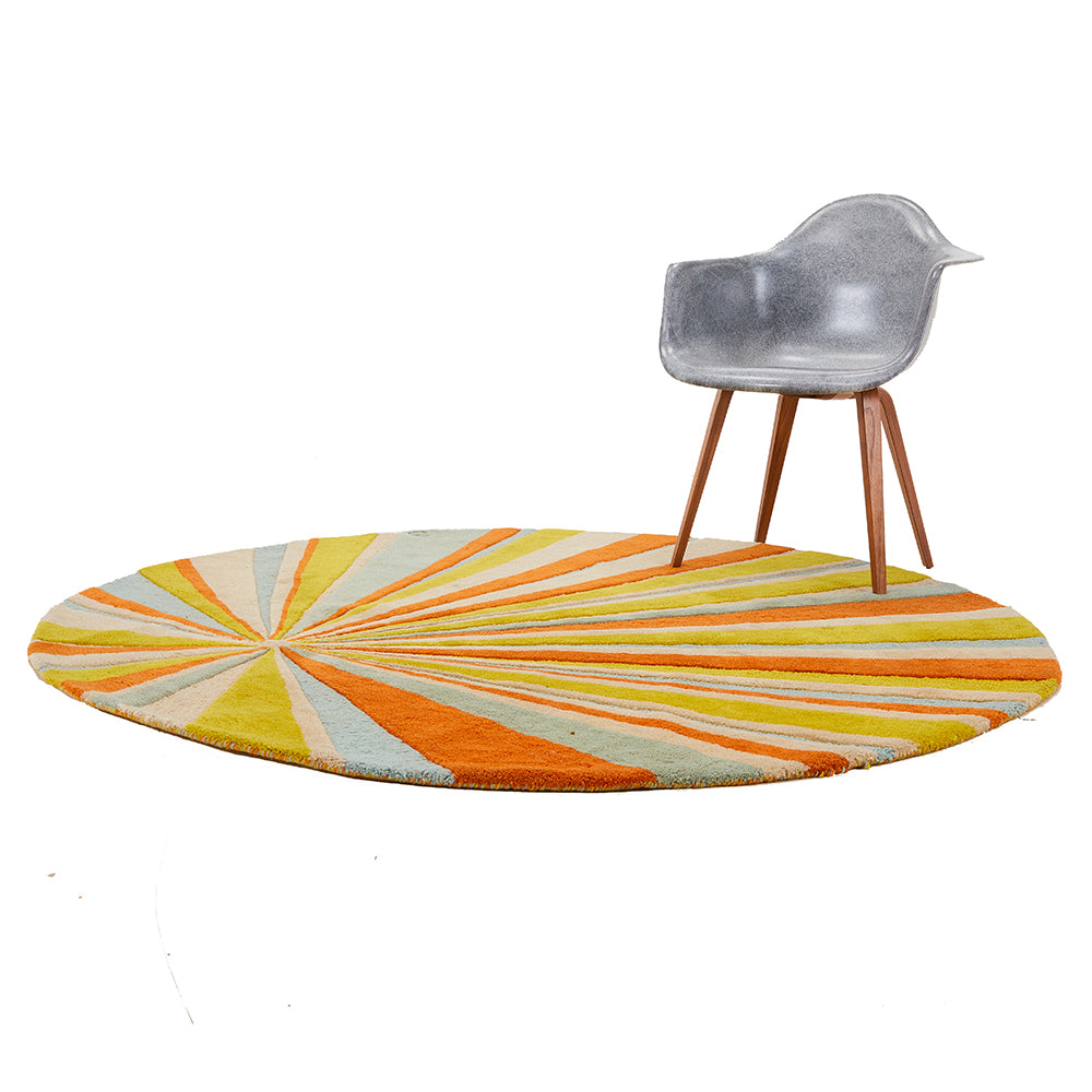 Yellow Orange Blue Circle Sunburst Rug