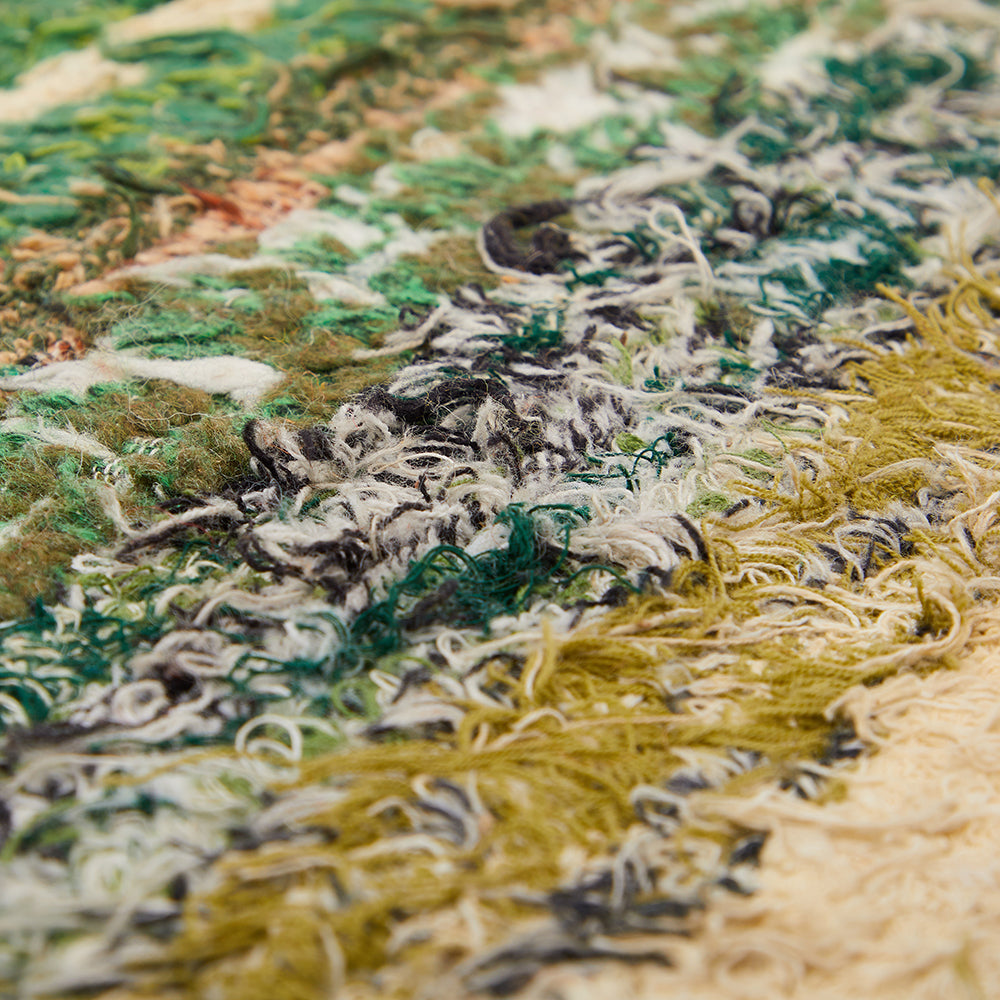 Green Tan Stripe Fringed Rug