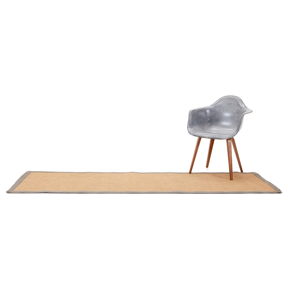 Small Tan Grey Border Knotted Rug