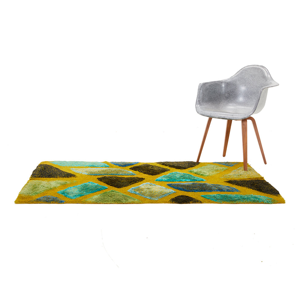 Olive Green Blue Pebble Pattern Rug